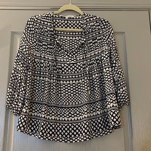 Navy & White Quarter Length Sleeve Blouse